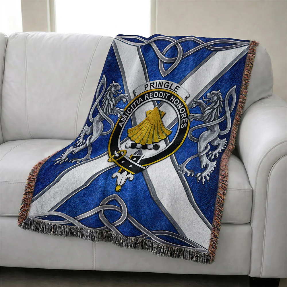 Scottish Pringle Clan Badge Woven Blanket Silver Rampant Lion Emblem - Image 3