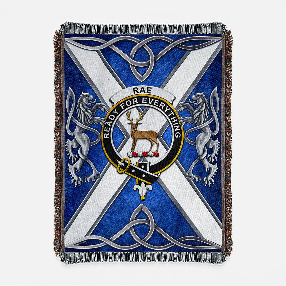 Scottish Rae Clan Badge Woven Blanket Silver Rampant Lion Emblem