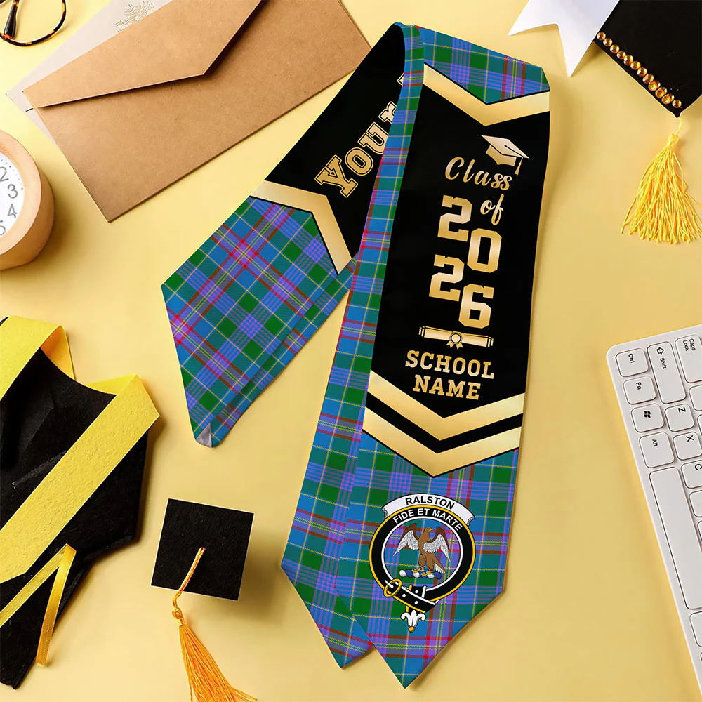Scottish Ralston Clan Badge Tartan Graduation Stole Black Gold Honor - Image 4