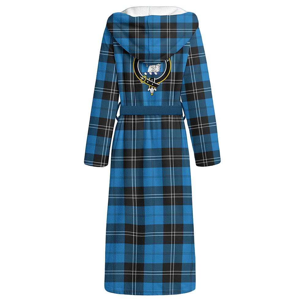 Scottish Ramsay Blue Ancient Clan Badge Tartan Flannel Hooded Bathrobe - Image 3
