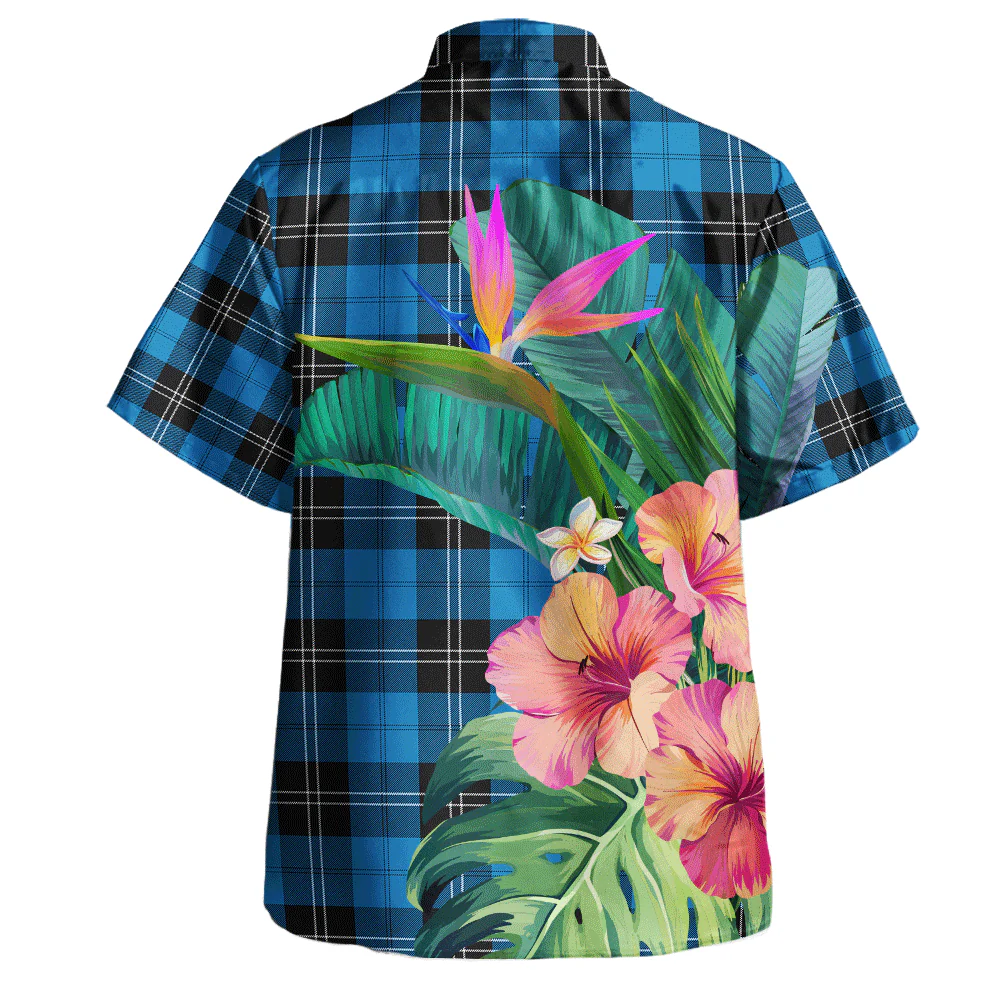 Scottish Ramsay Blue Ancient Clan Badge Tartan Hawaiian Shirt Bouquet Tropical Style - Image 4