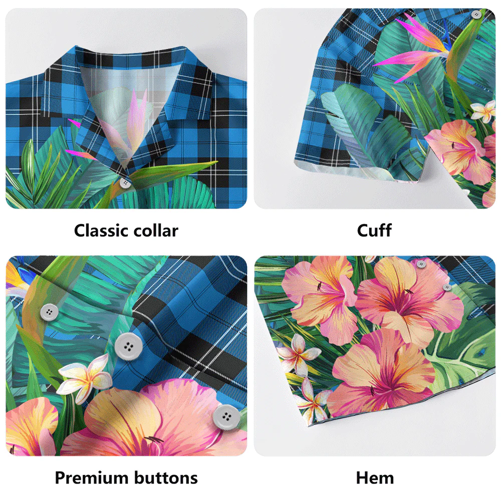 Scottish Ramsay Blue Ancient Clan Badge Tartan Hawaiian Shirt Bouquet Tropical Style - Image 5