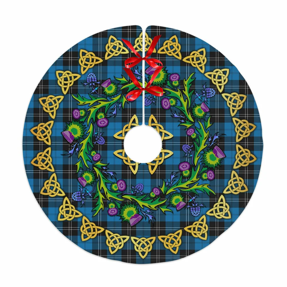Scottish Ramsay Blue Ancient Tartan Thistle Celtic Knot Christmas Tree Skirt