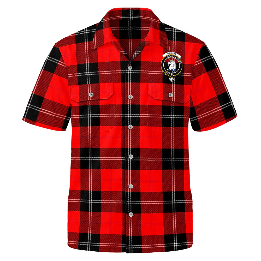 Scottish Ramsay Modern Clan Badge Tartan Short Sleeve Work Shirt - Image 2