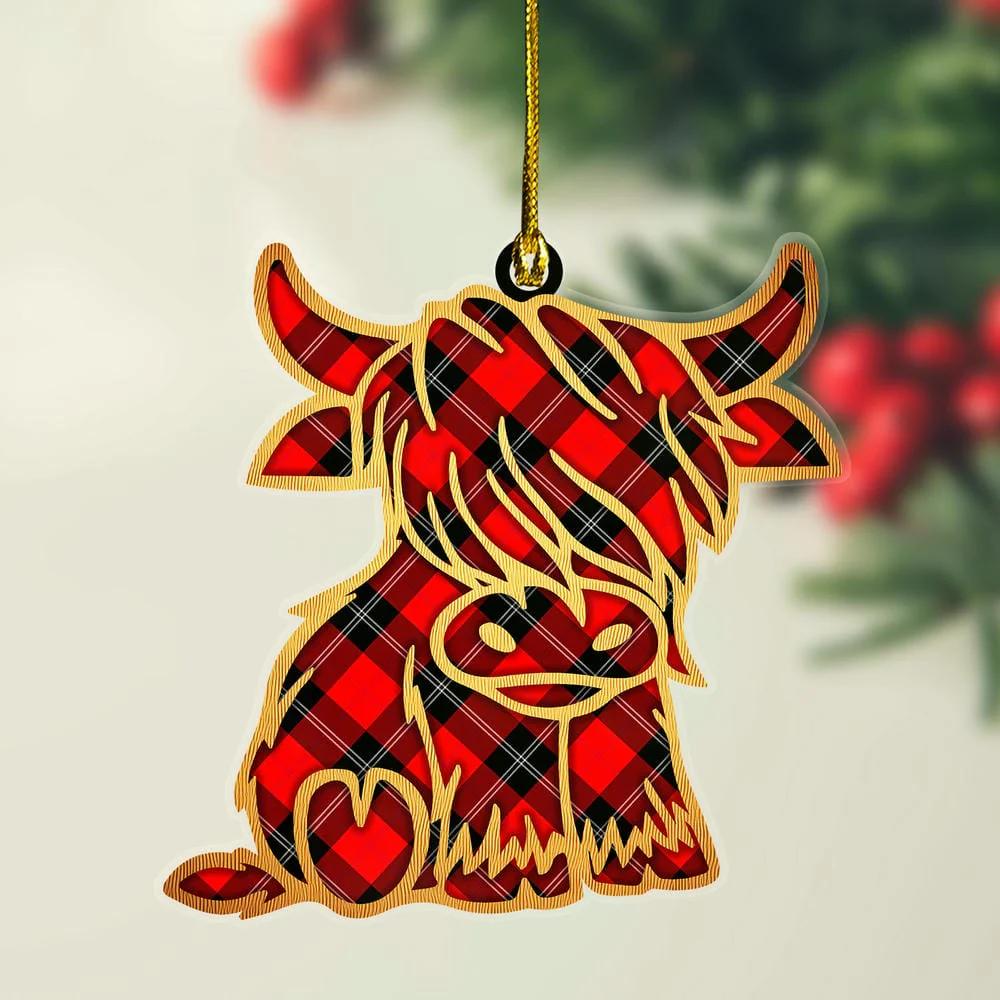 Scottish Ramsay Modern Tartan Highland Cow Ornament