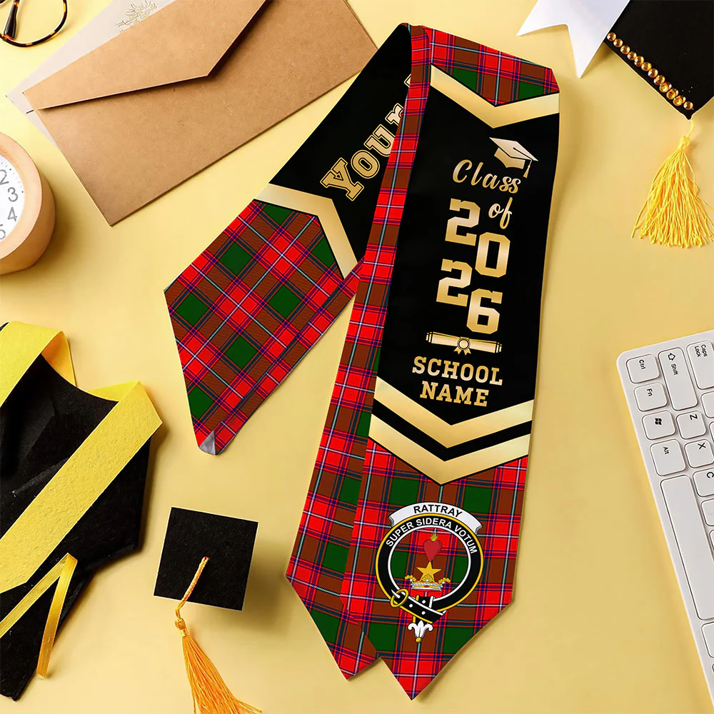 Scottish Rattray Modern Clan Badge Tartan Graduation Stole Black Gold Honor - Image 4