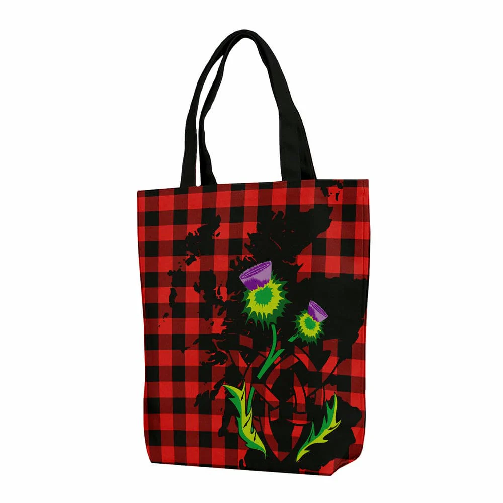 Scottish Rob Roy MacGregor Modern Tartan Canvas Bag With Shoulder Strap With Thistle