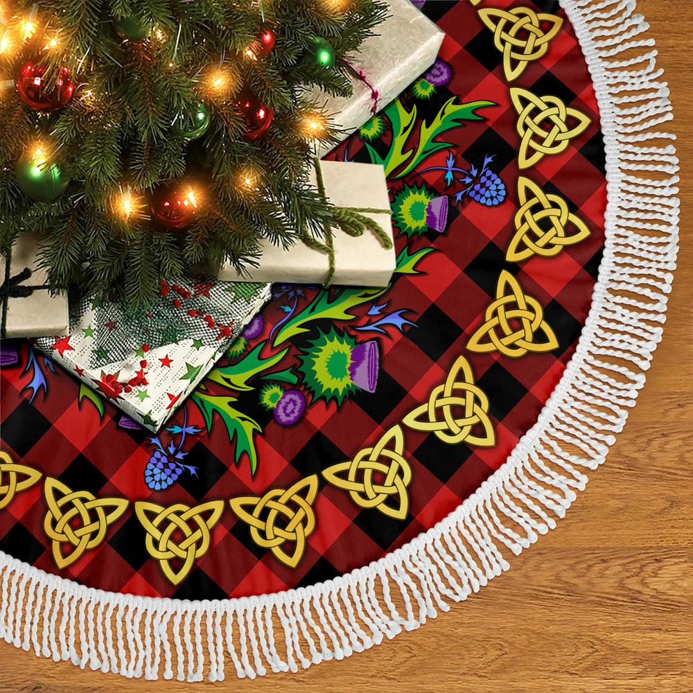 Scottish Rob Roy MacGregor Modern Tartan Thistle Celtic Knot Christmas Tree Skirt - Image 5