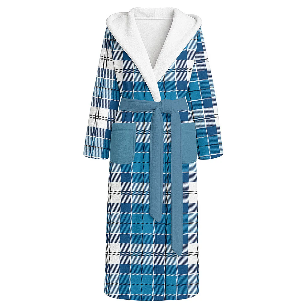 Scottish Roberton Clan Badge Tartan Flannel Hooded Bathrobe