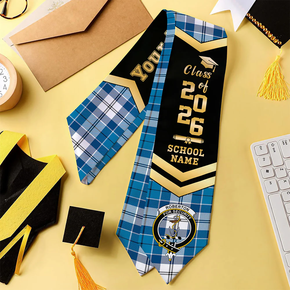 Scottish Roberton Clan Badge Tartan Graduation Stole Black Gold Honor - Image 4