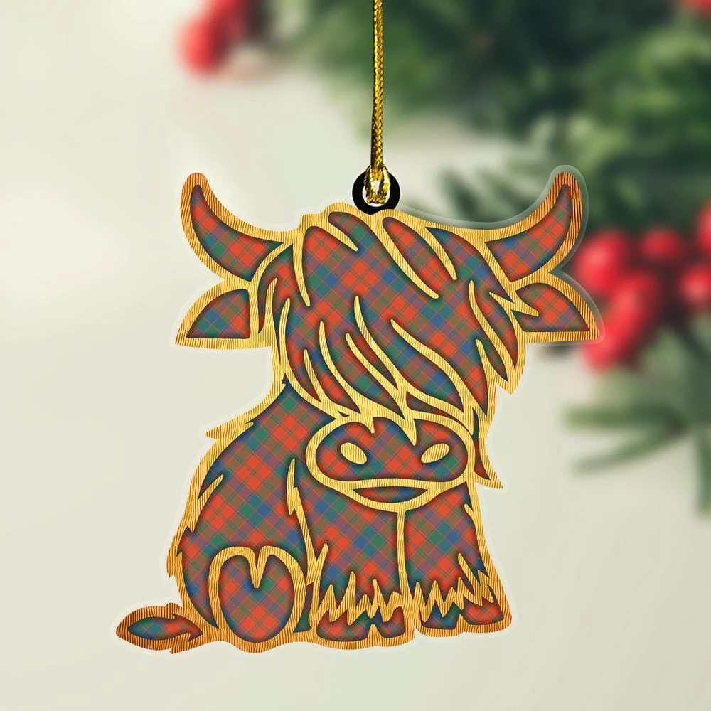 Scottish Robertson Ancient Tartan Highland Cow Ornament