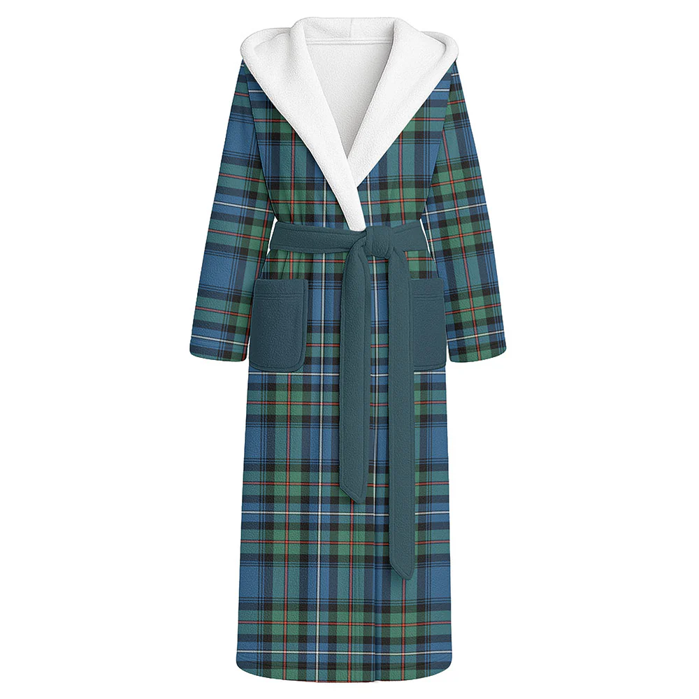 Scottish Robertson Hunting Ancient Clan Badge Tartan Flannel Hooded Bathrobe