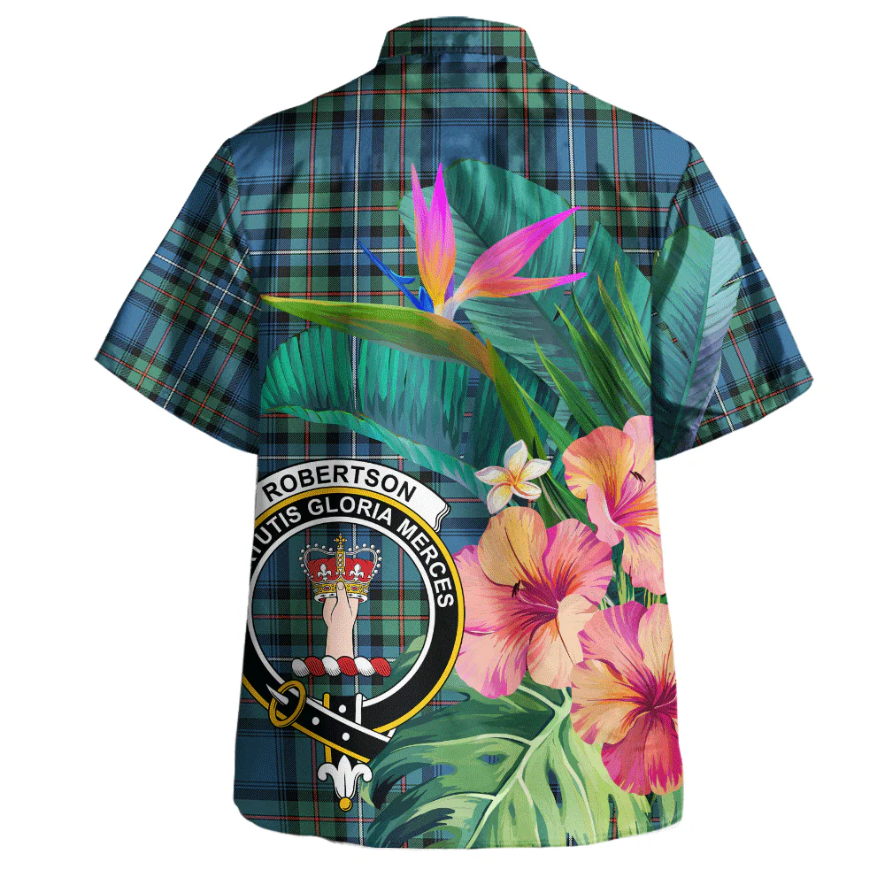 Scottish Robertson Hunting Ancient Clan Badge Tartan Hawaiian Shirt Bouquet Tropical Style - Image 3