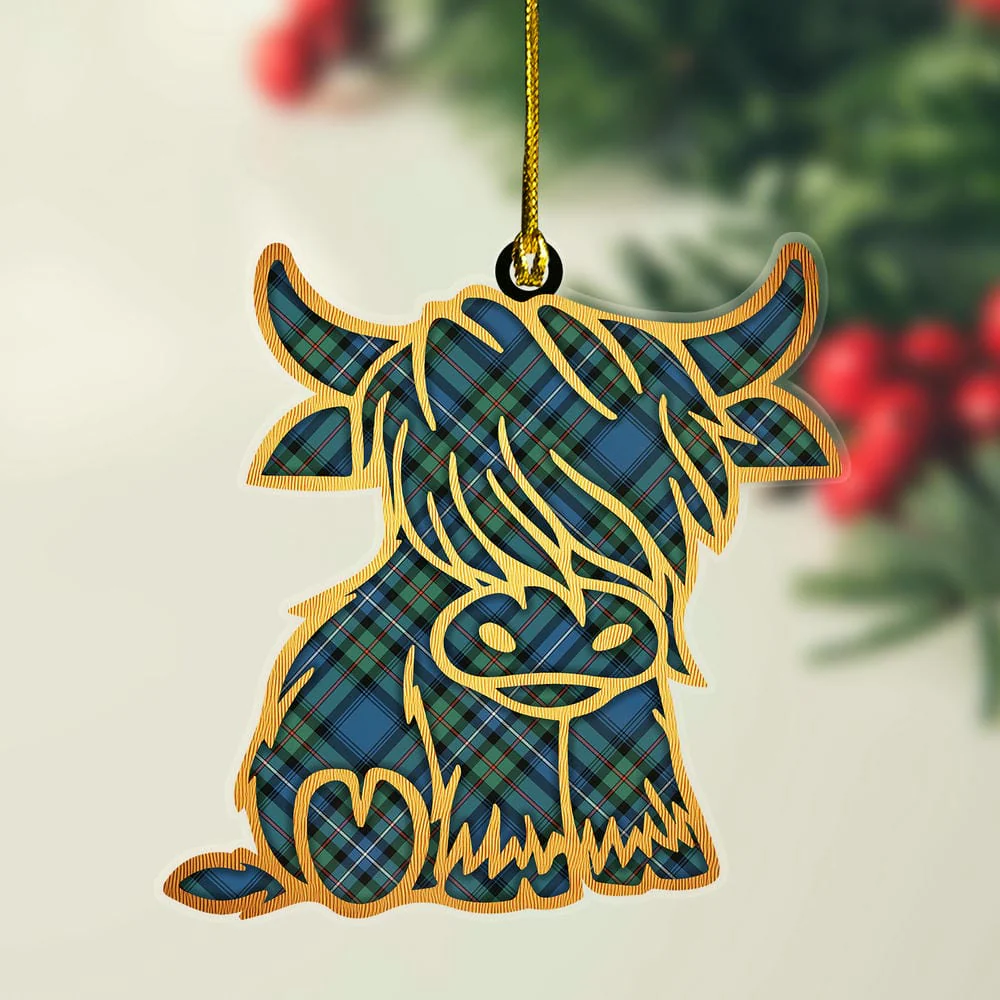 Scottish Robertson Hunting Ancient Tartan Highland Cow Ornament