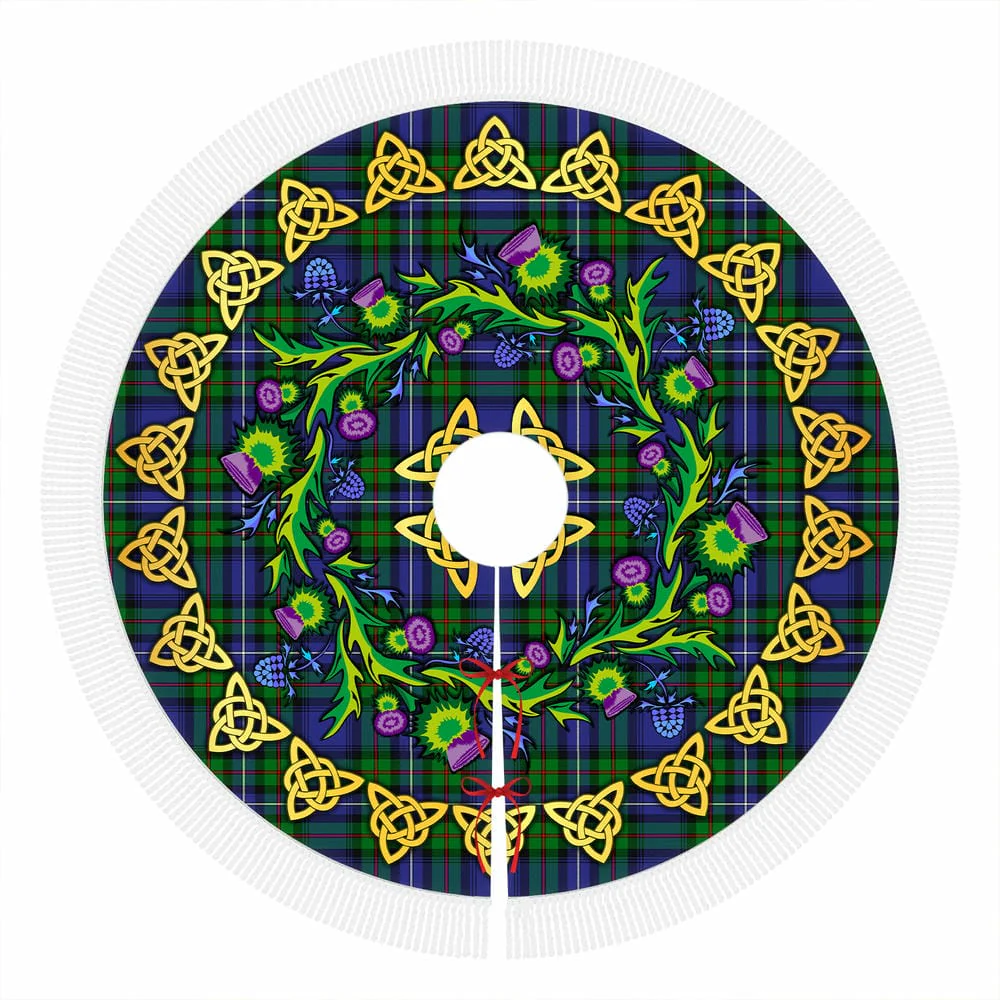 Scottish Robertson Hunting Modern Tartan Thistle Celtic Knot Christmas Tree Skirt - Image 4