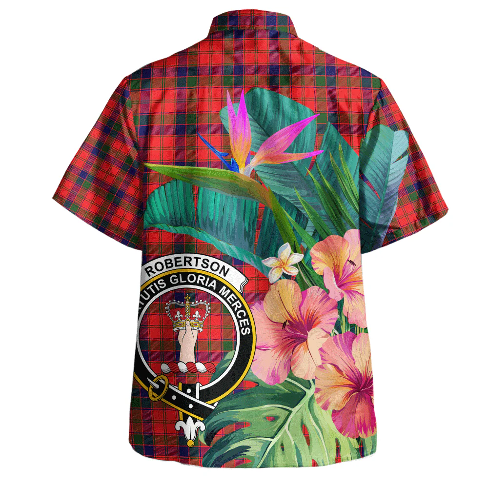 Scottish Robertson Modern Clan Badge Tartan Hawaiian Shirt Bouquet Tropical Style - Image 3