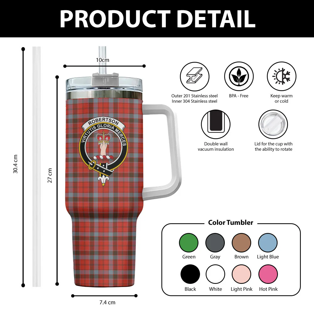 Scottish Robertson Weathered Clan Badge Tartan 40oz Tumbler - Image 2