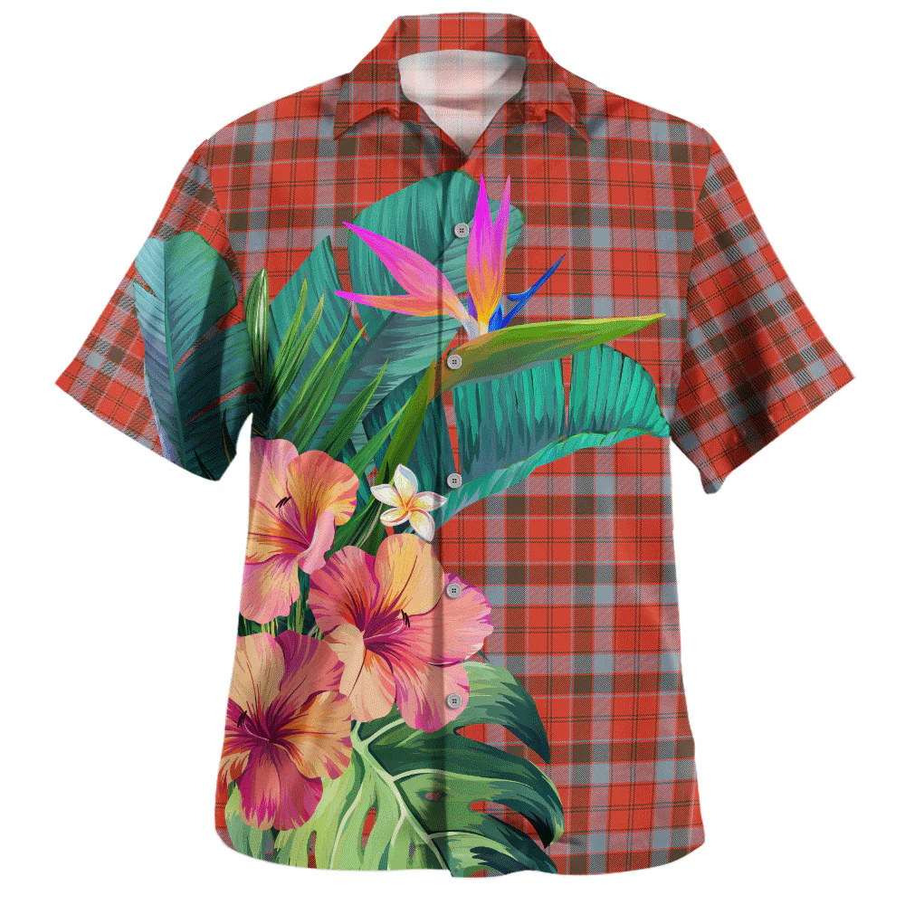Scottish Robertson Weathered Clan Badge Tartan Hawaiian Shirt Bouquet Tropical Style - Image 2