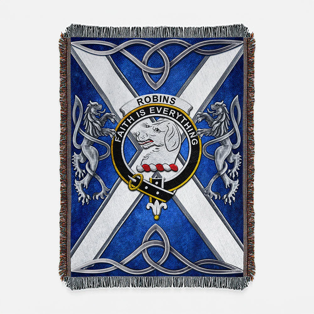 Scottish Robins Clan Badge Woven Blanket Silver Rampant Lion Emblem