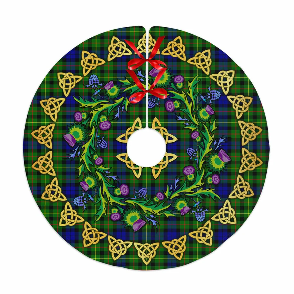 Scottish Rollo Modern Tartan Thistle Celtic Knot Christmas Tree Skirt