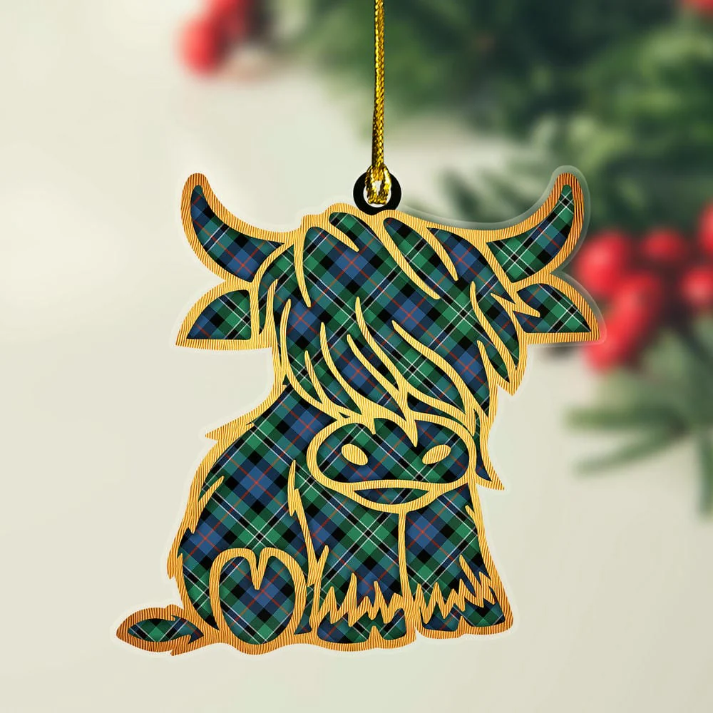 Scottish Rose Hunting Ancient Tartan Highland Cow Ornament