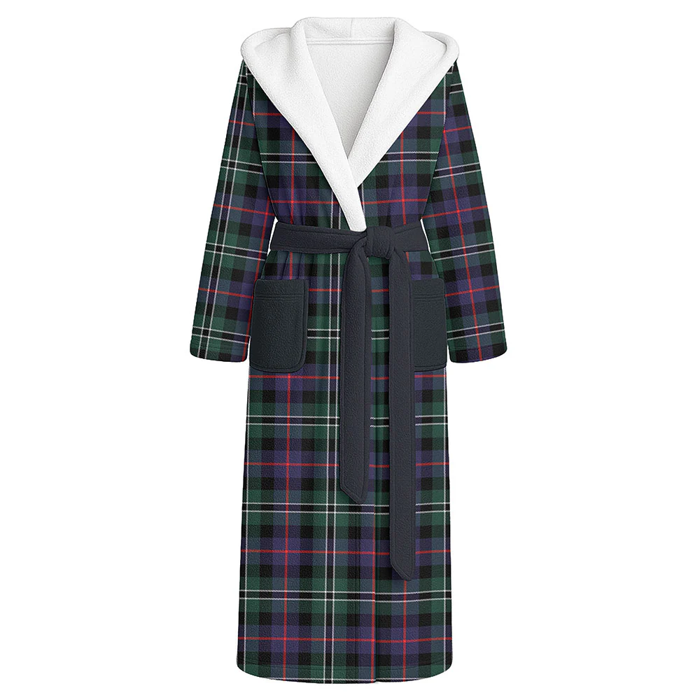 Scottish Rose Hunting Modern Clan Badge Tartan Flannel Hooded Bathrobe