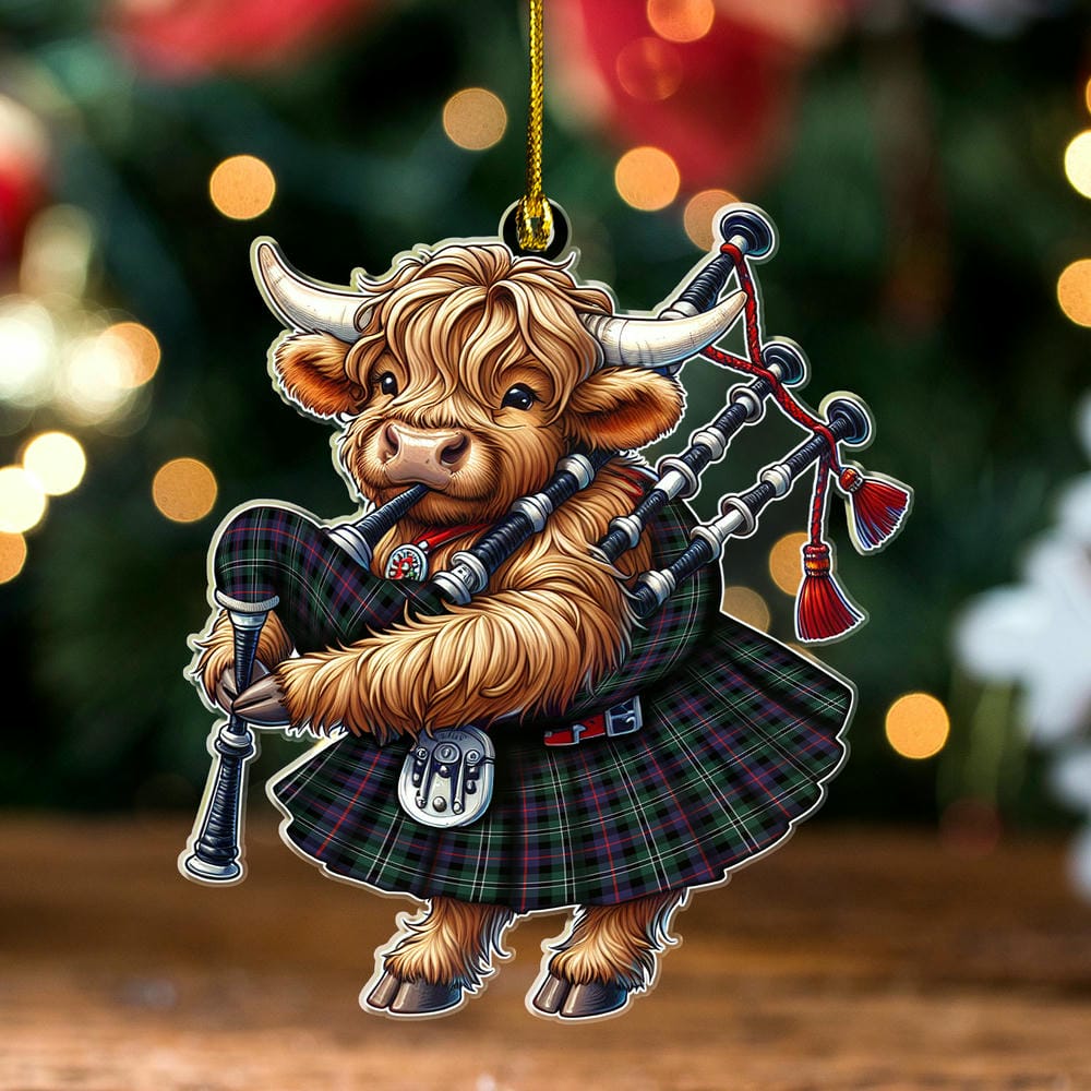 Scottish Rose Hunting Modern Tartan Ornament Highland Cow Playing Bagpipes