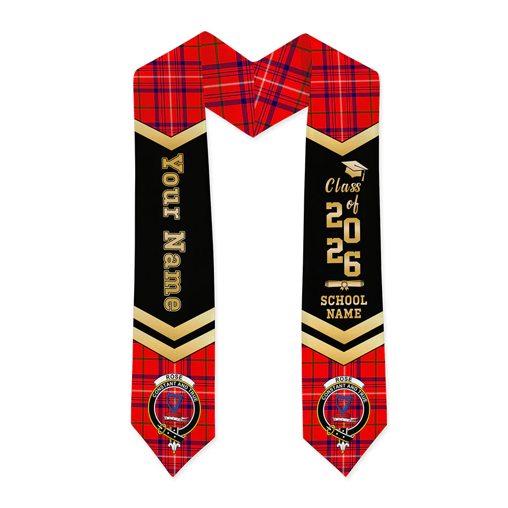 Scottish Rose Modern Clan Badge Tartan Graduation Stole Black Gold Honor