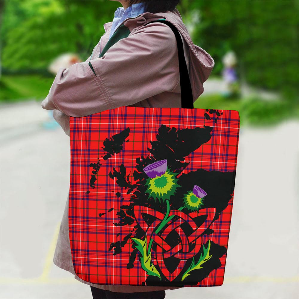 Scottish Rose Modern Tartan Canvas Bag With Shoulder Strap With Thistle - Image 2