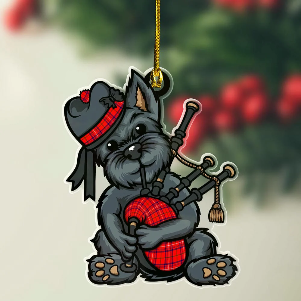 Scottish Rose Modern Tartan Ornament Scottish Terrier Plays The Bagpipes