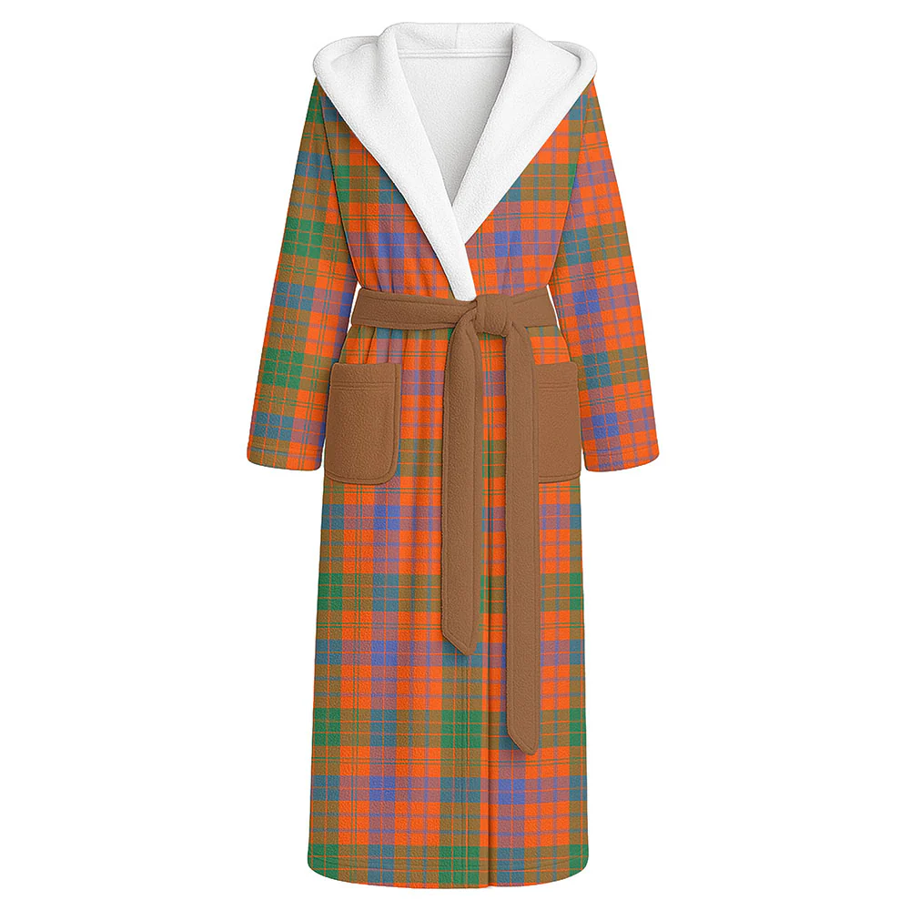 Scottish Ross Ancient Clan Badge Tartan Flannel Hooded Bathrobe
