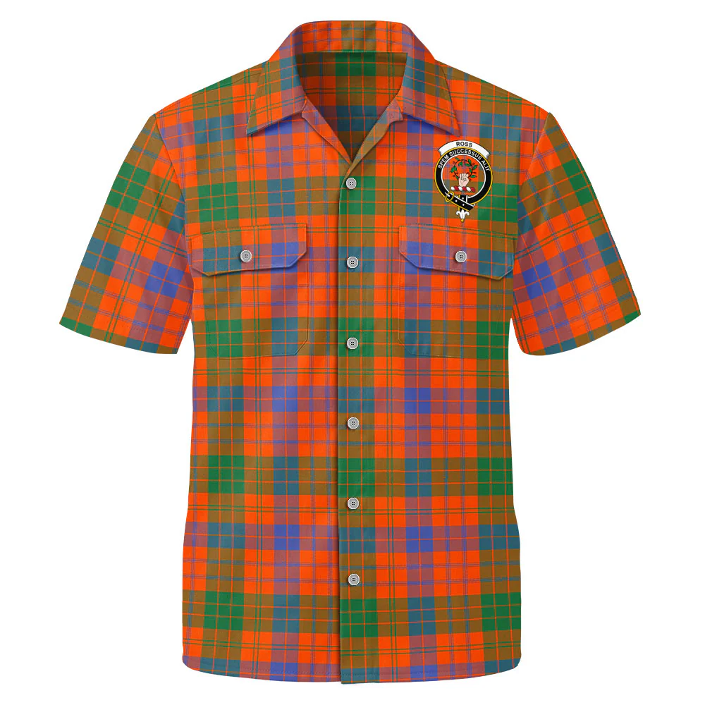 Scottish Ross Ancient Clan Badge Tartan Short Sleeve Work Shirt - Image 2
