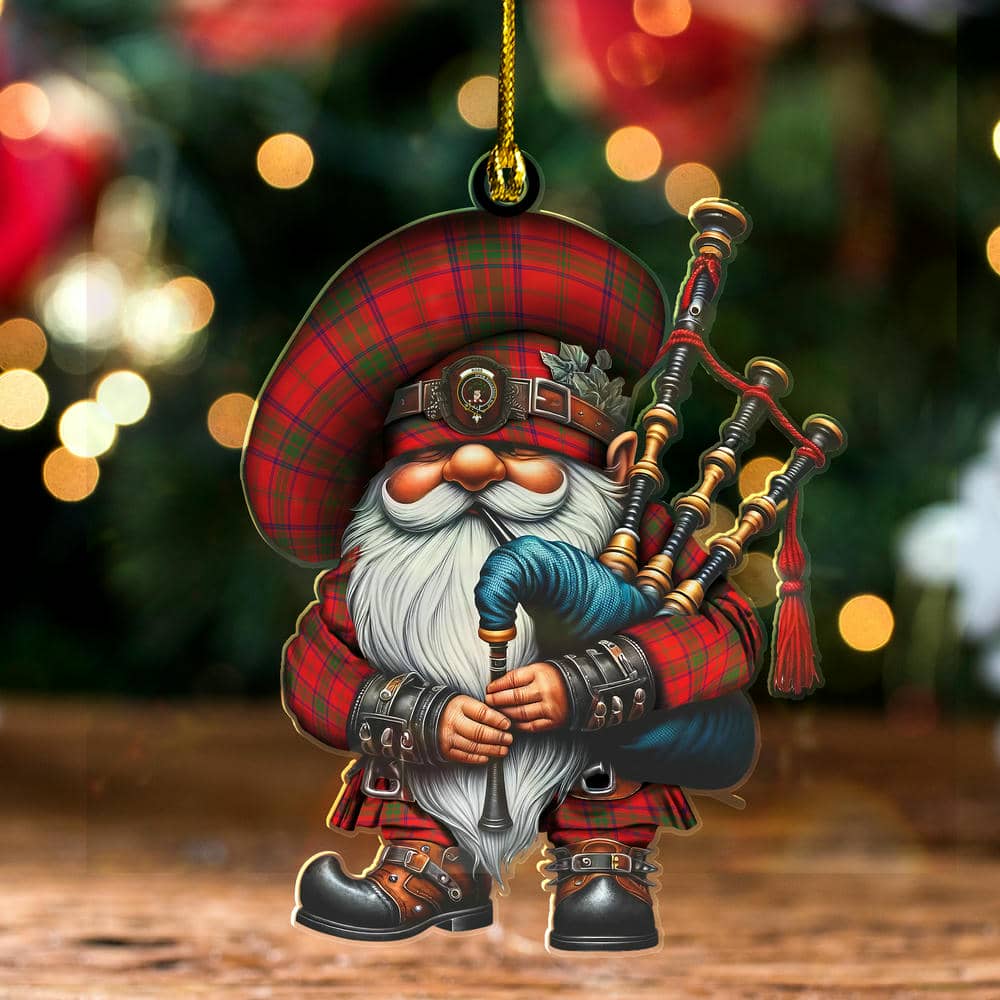 Scottish Ross Clan Badge Tartan Bagpiper Gnome Ornament