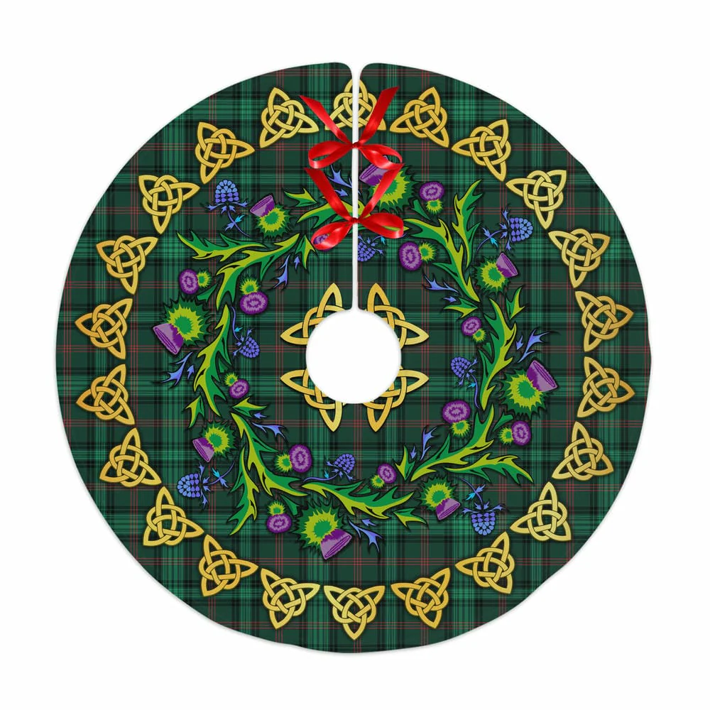 Scottish Ross Hunting Modern Tartan Thistle Celtic Knot Christmas Tree Skirt