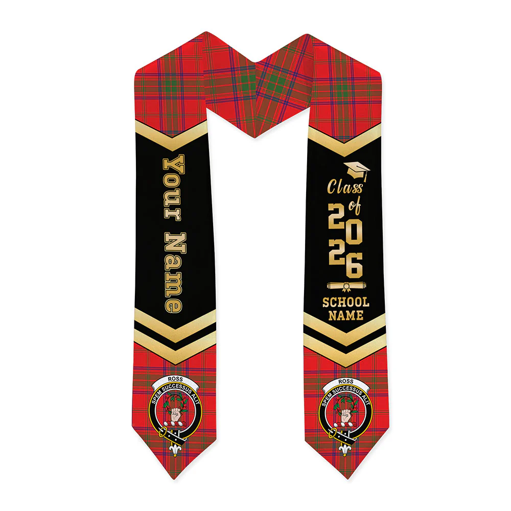 Scottish Ross Modern Clan Badge Tartan Graduation Stole Black Gold Honor