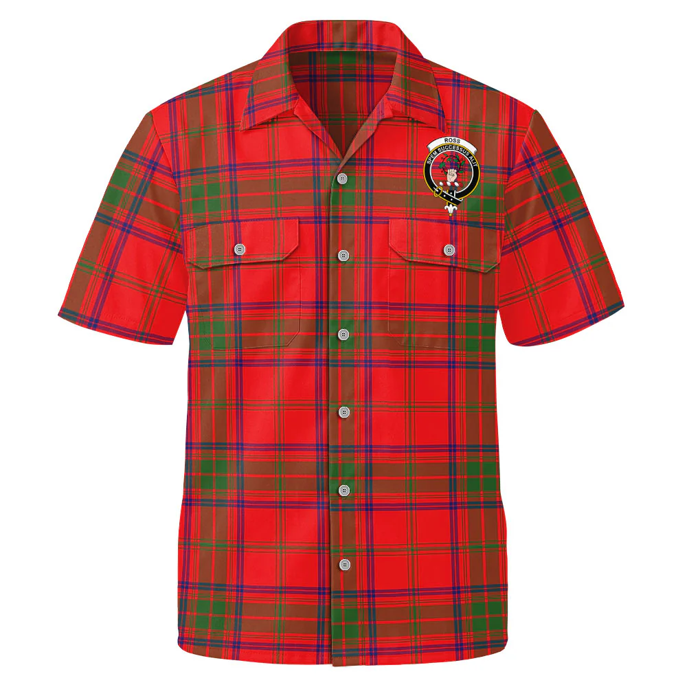 Scottish Ross Modern Clan Badge Tartan Short Sleeve Work Shirt - Image 2