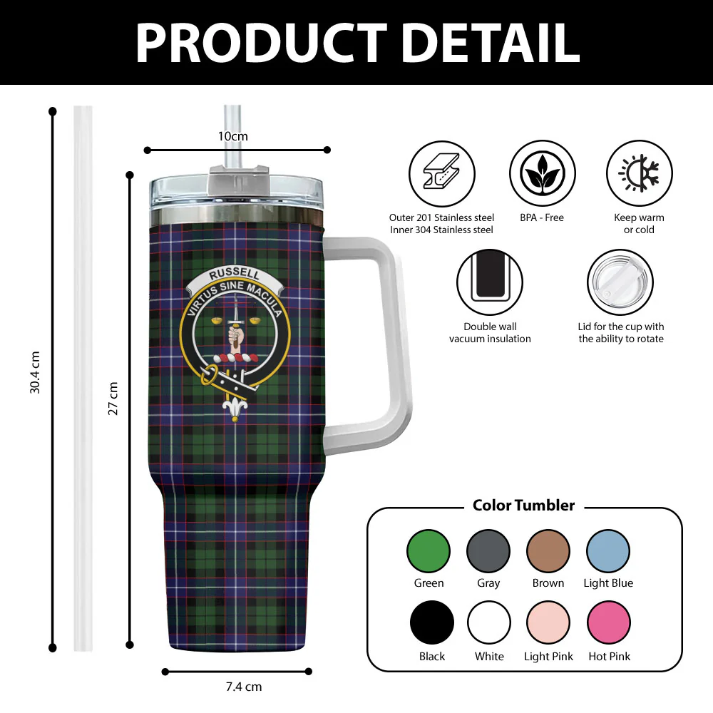 Scottish Russell Modern Clan Badge Tartan 40oz Tumbler - Image 2
