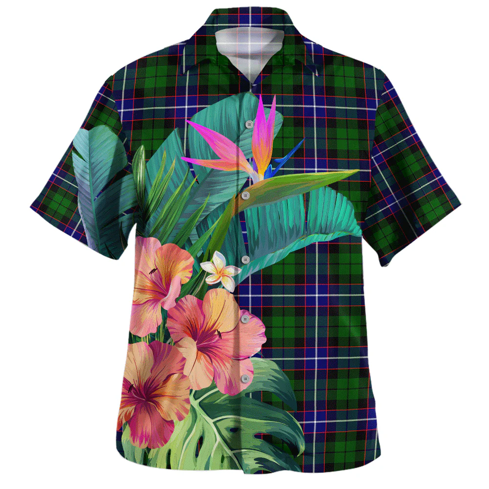 Scottish Russell Modern Clan Badge Tartan Hawaiian Shirt Bouquet Tropical Style - Image 2