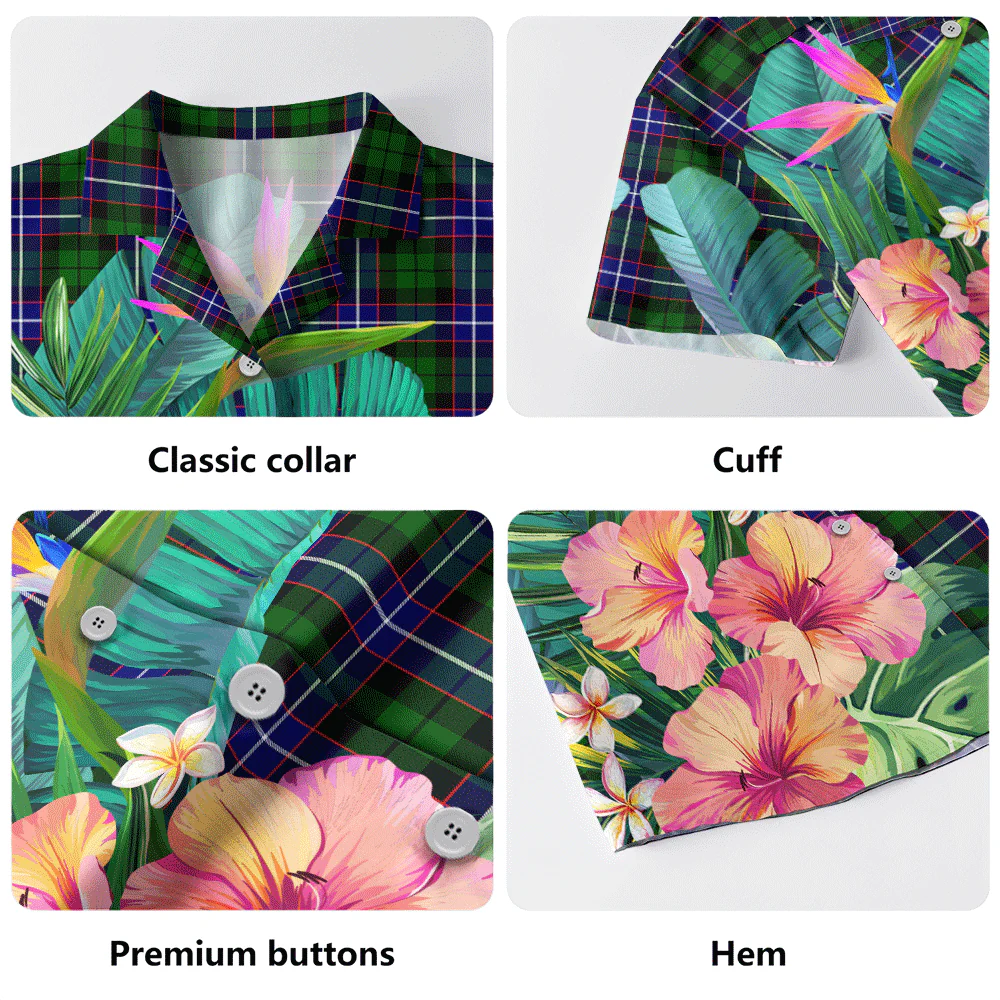 Scottish Russell Modern Clan Badge Tartan Hawaiian Shirt Bouquet Tropical Style - Image 5