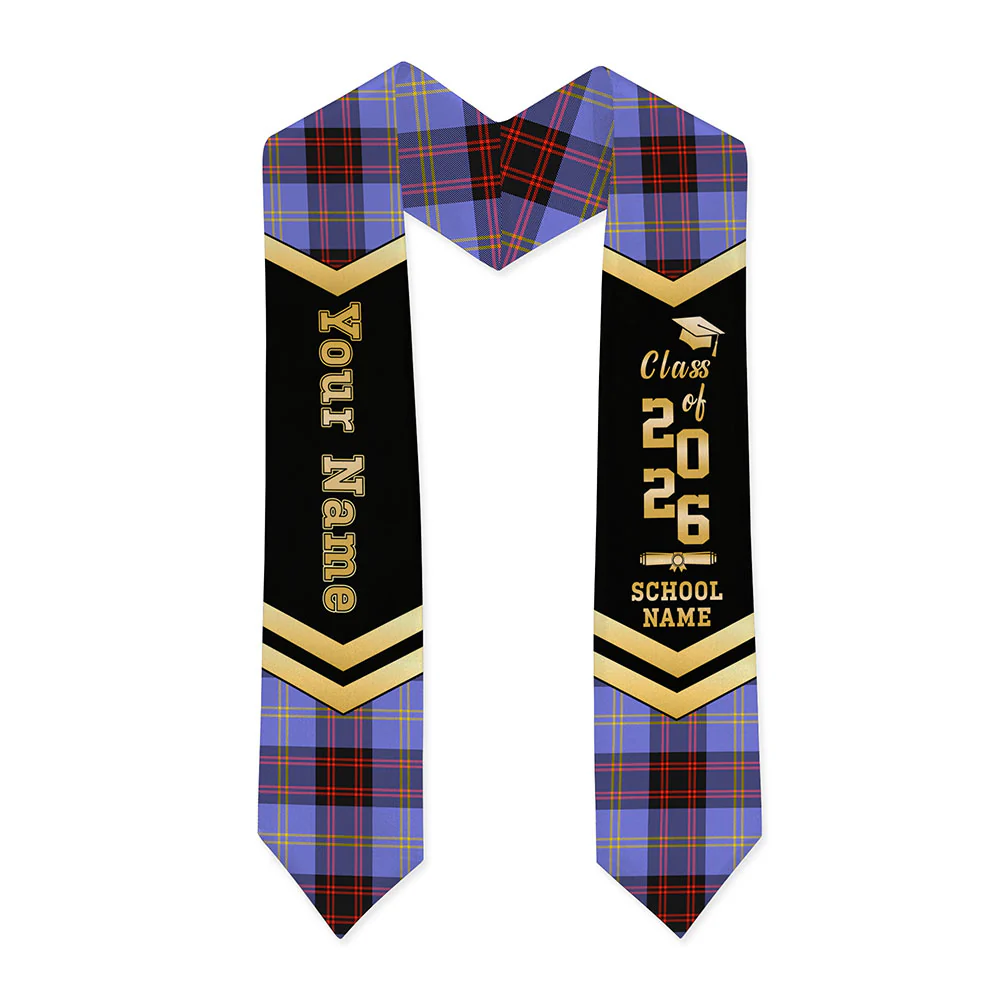 Scottish Rutherford Clan Badge Tartan Graduation Stole Black Gold Honor - Image 3