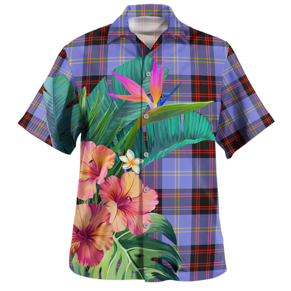 Scottish Rutherford Clan Badge Tartan Hawaiian Shirt Bouquet Tropical Style - Image 2