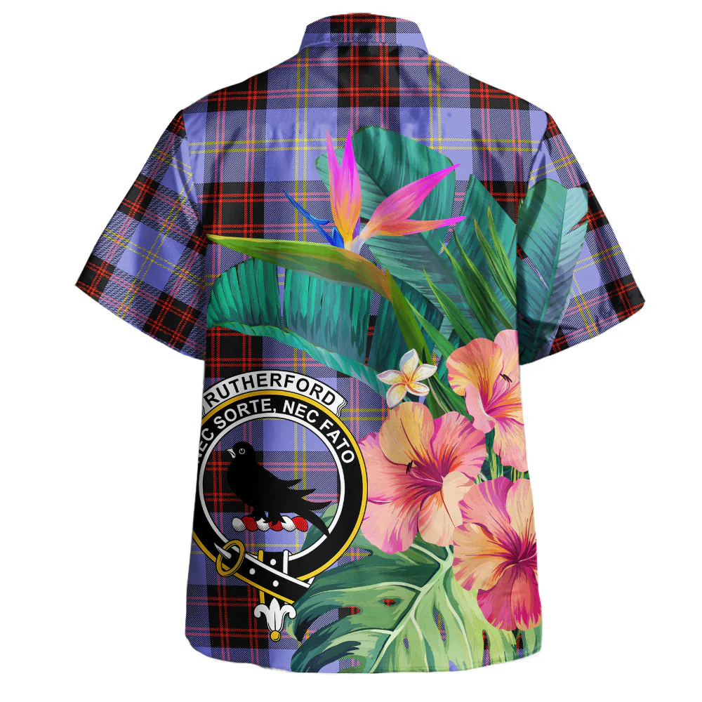 Scottish Rutherford Clan Badge Tartan Hawaiian Shirt Bouquet Tropical Style - Image 3