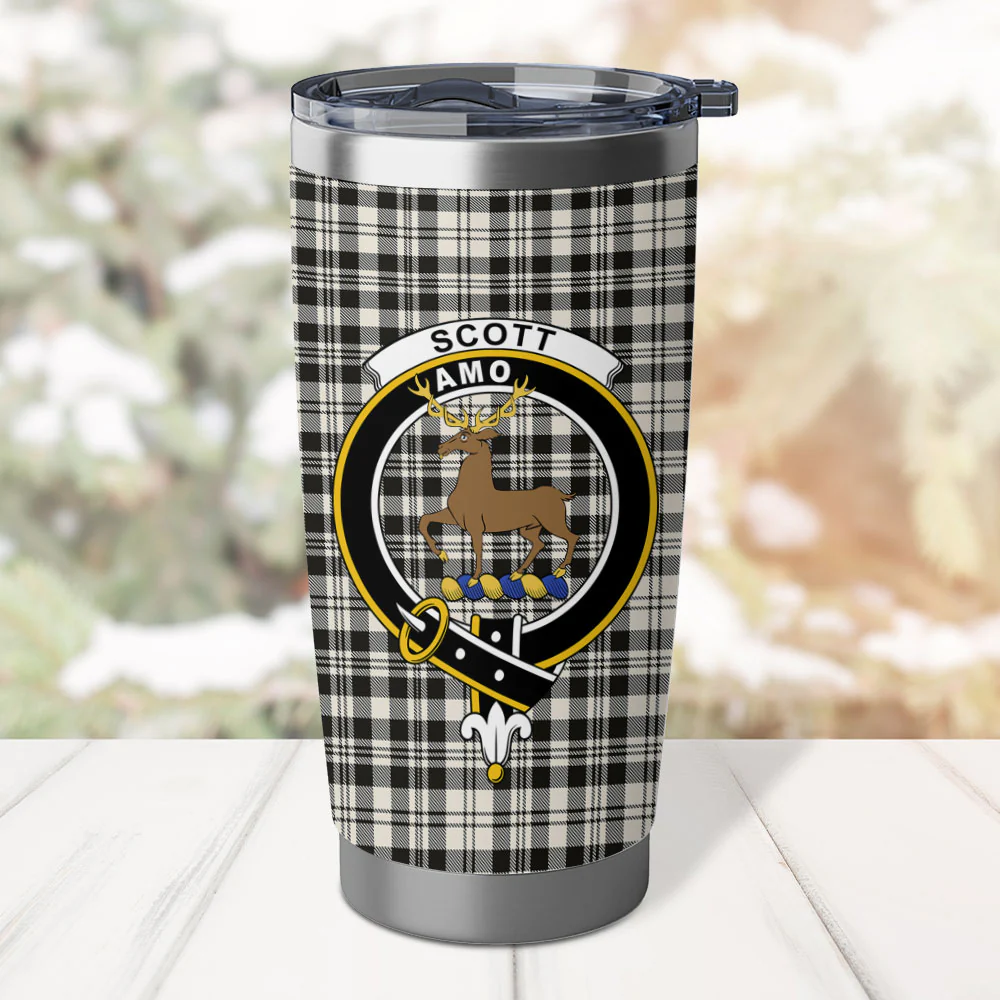 Scottish SCOTT BLACK & WHITE ANCIENT Clan Badge Tartan Tumbler - Image 2