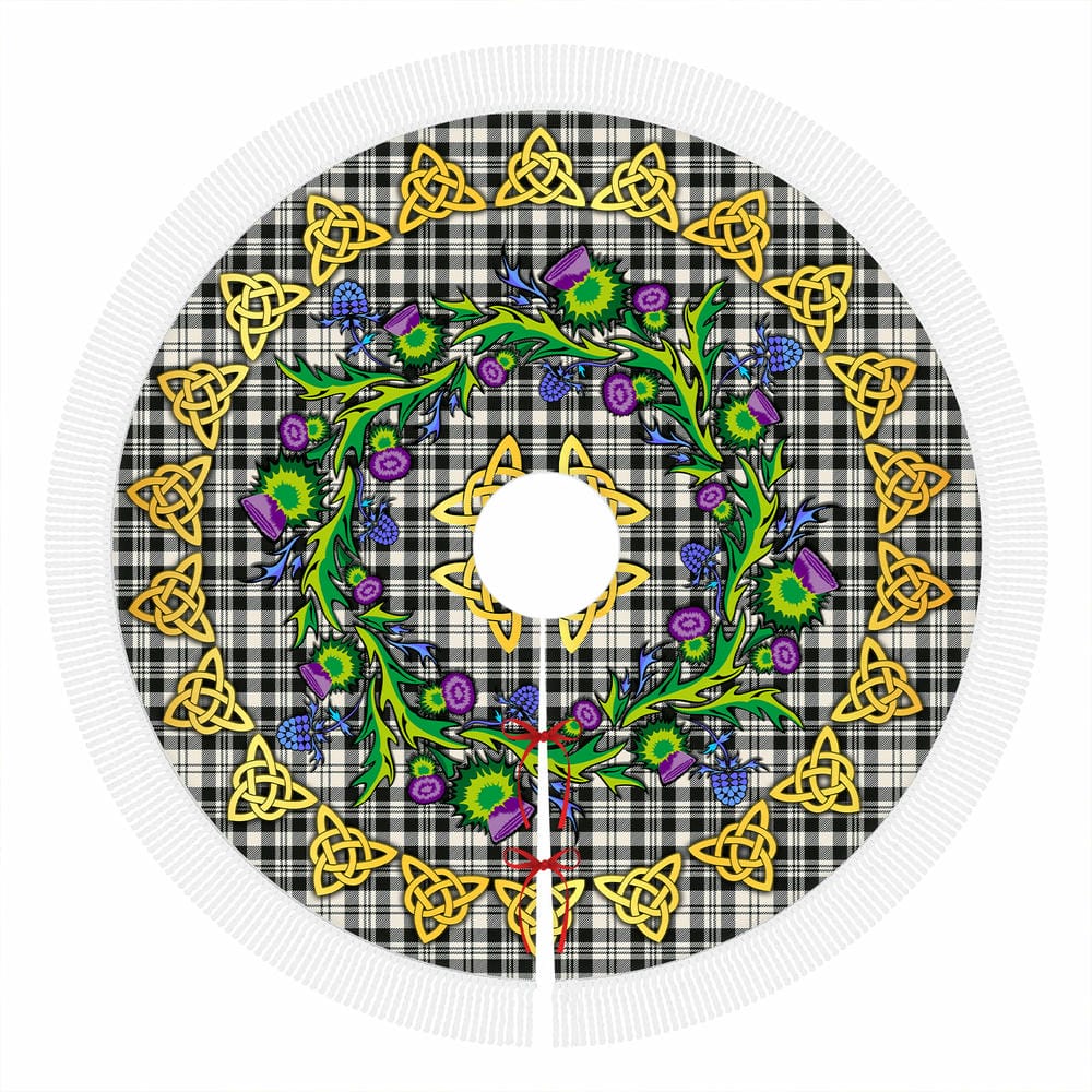 Scottish Scott Black & White Ancient Tartan Thistle Celtic Knot Christmas Tree Skirt - Image 4