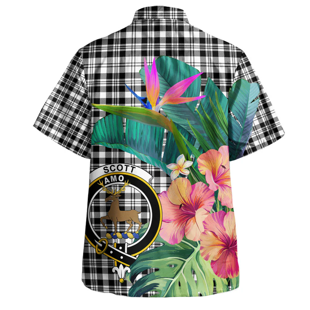 Scottish SCOTT BLACK & WHITE MODERN Clan Badge Tartan Hawaiian Shirt Bouquet Tropical Style - Image 3