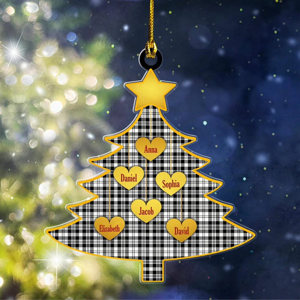 Scottish Scott Black & White Modern Tartan Ornament Custom Family Christmas Tree