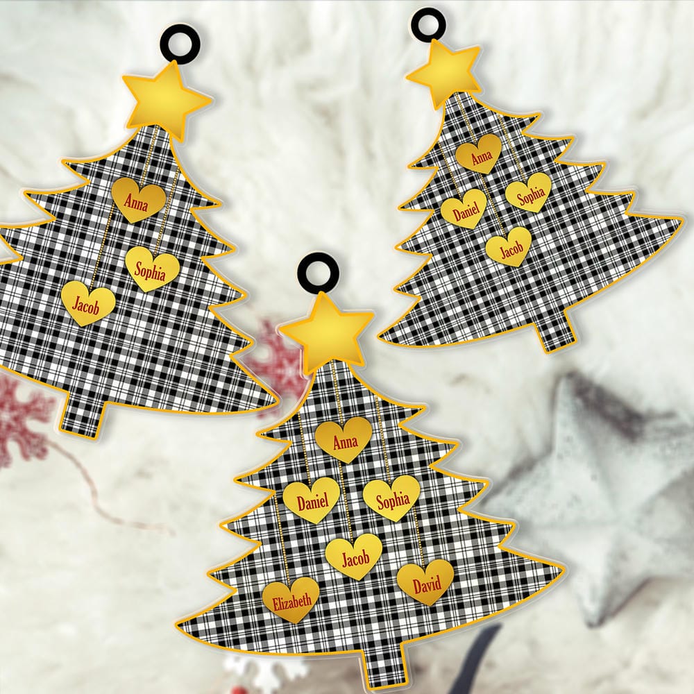 Scottish Scott Black & White Modern Tartan Ornament Custom Family Christmas Tree - Image 2