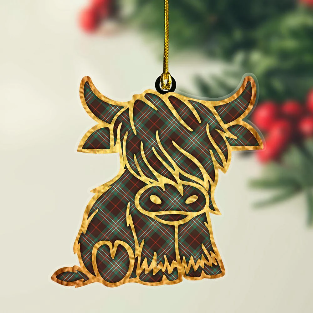 Scottish Scott Brown Ancient Tartan Highland Cow Ornament