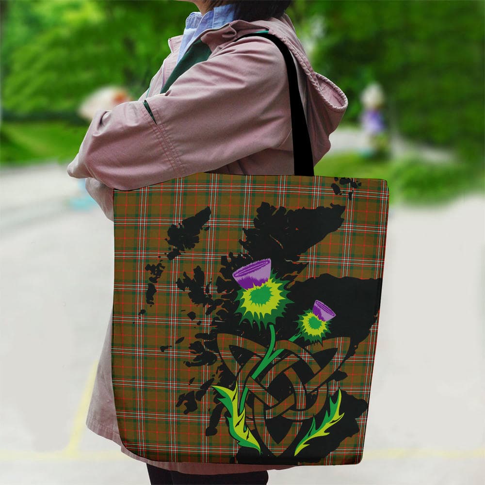 Scottish Scott Brown Modern Tartan Canvas Bag With Shoulder Strap With Thistle - Image 2