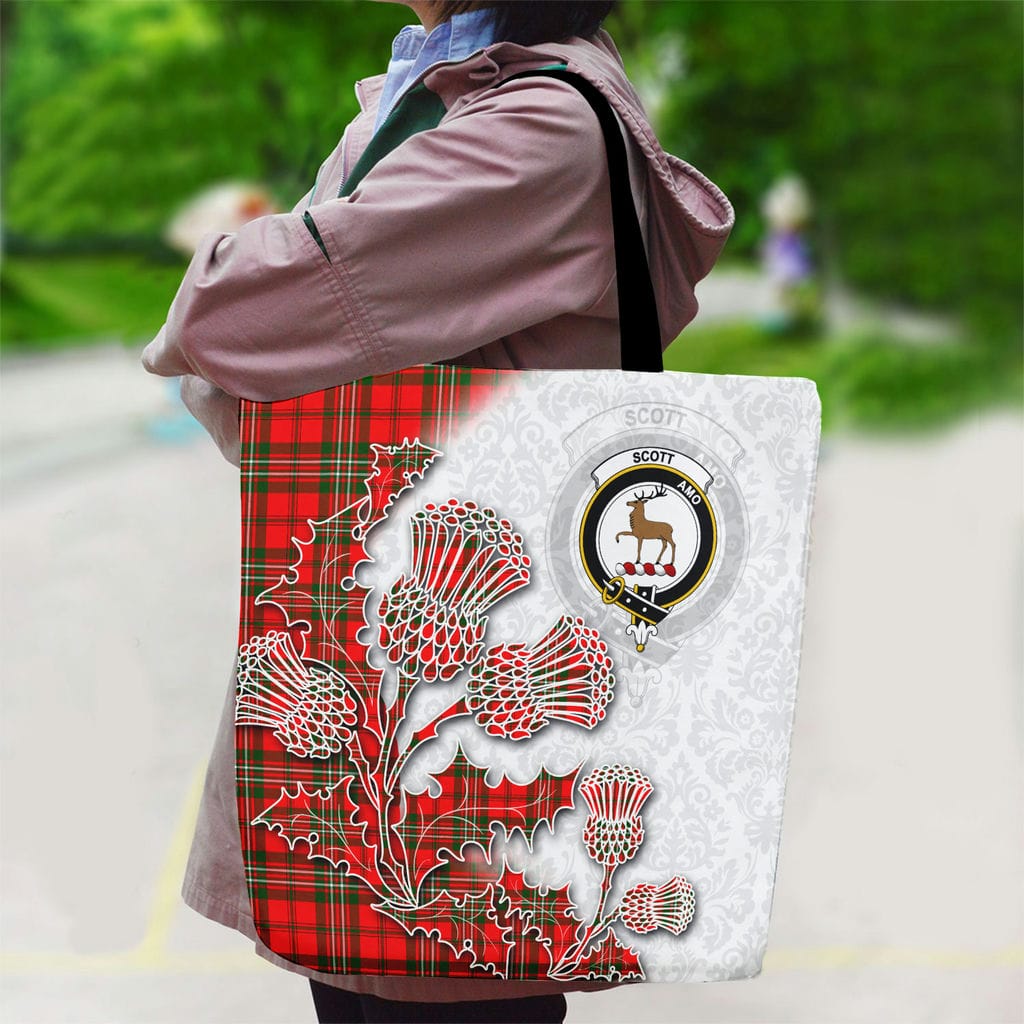 Scottish Scott Clan Badge Tartan Canvas Bag With Shoulder Straps - Thistle Flowers Style - Image 2